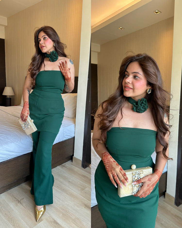 Bottle green tube rose belt set