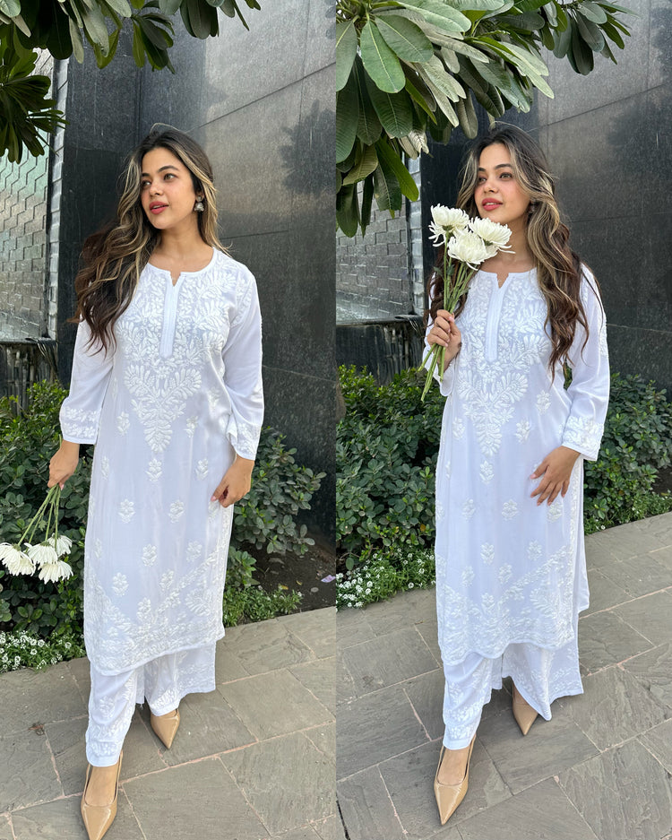 White pure chikankari muslin set