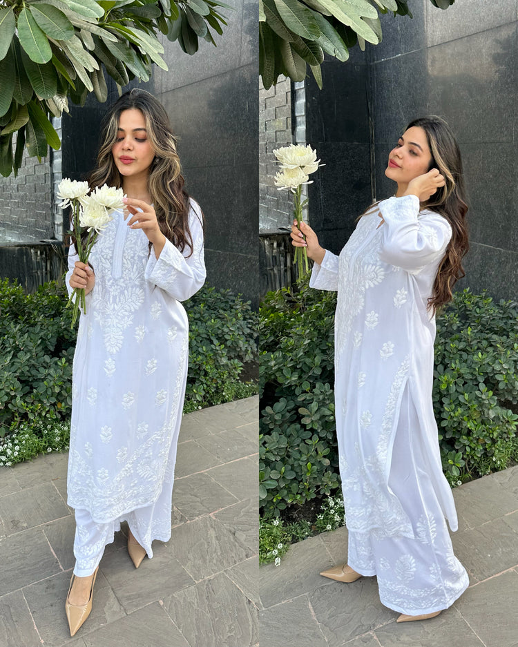 White pure chikankari muslin set