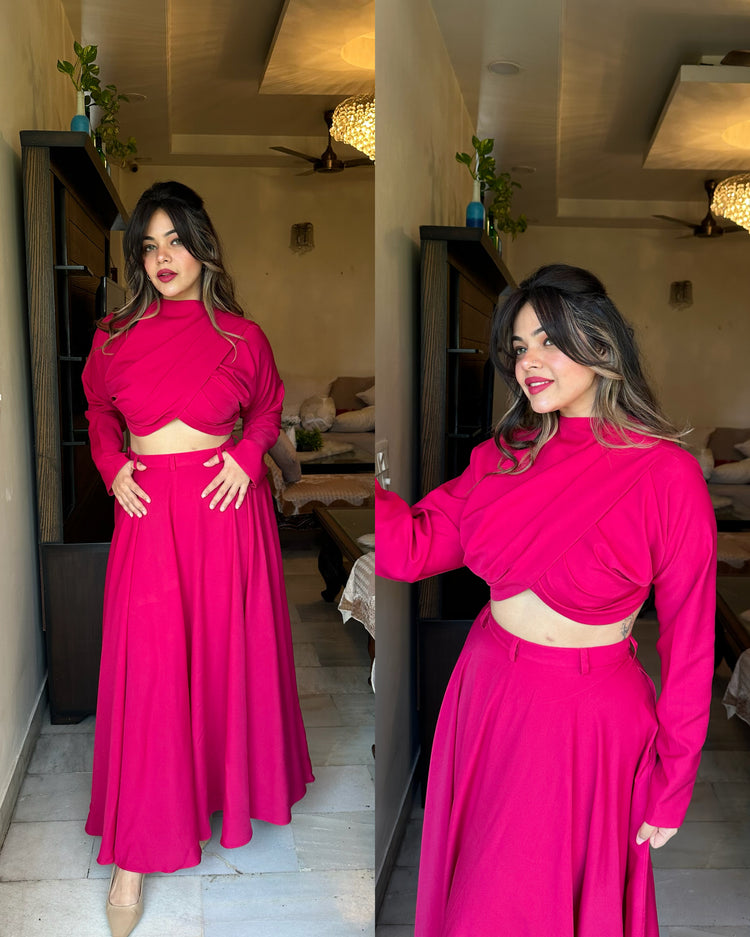 Deep magenta skirt top set