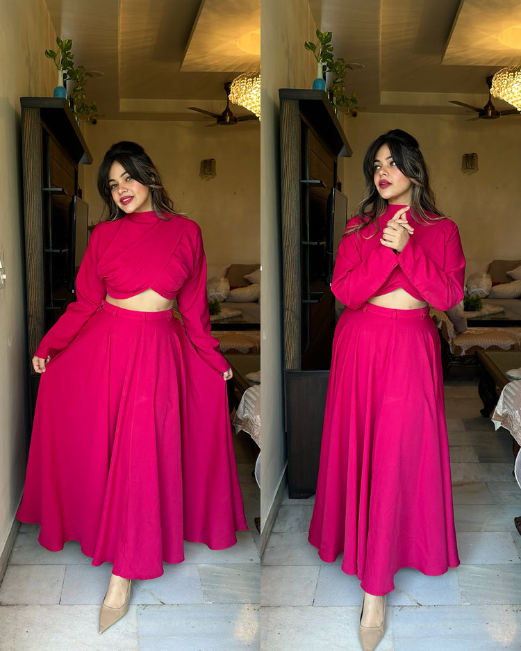 Deep magenta skirt top set