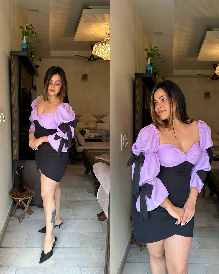 Purple black bow dress