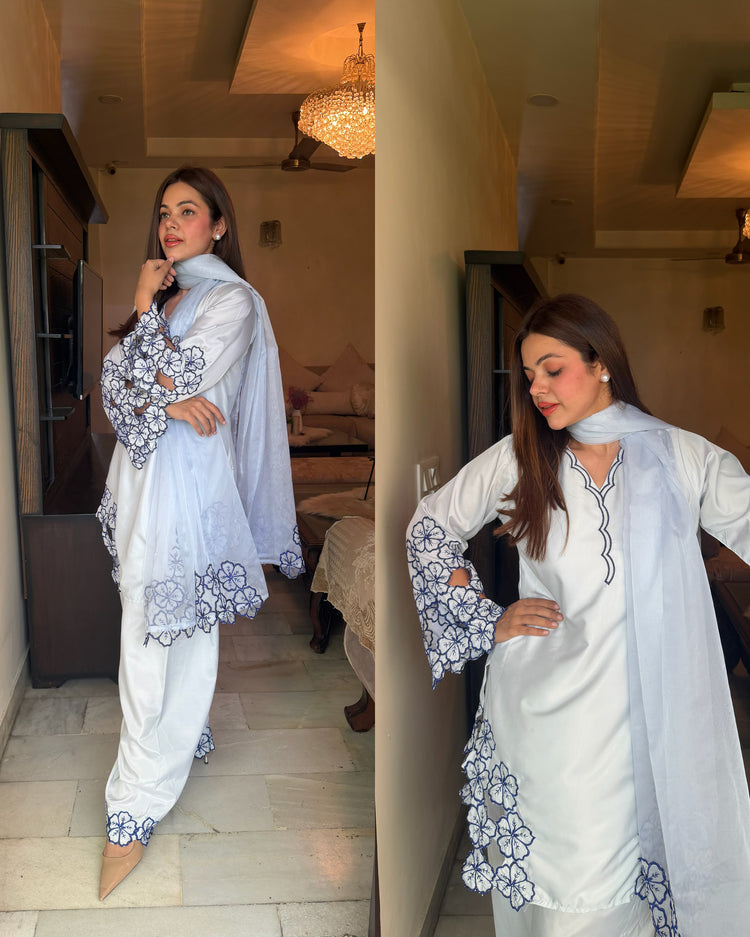Powder blue embroidered stitched suit