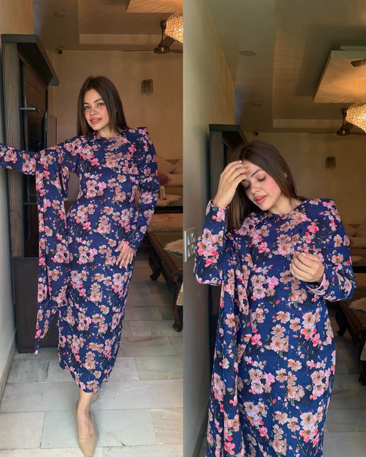 Blue floral drape dress