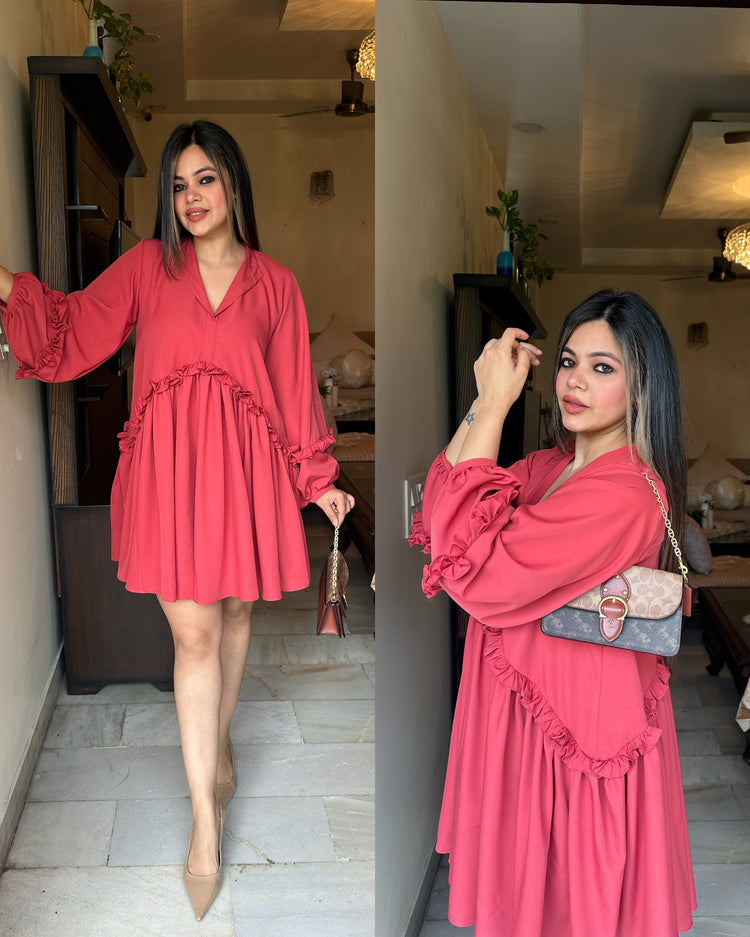 Brick red easy breezy frill dress