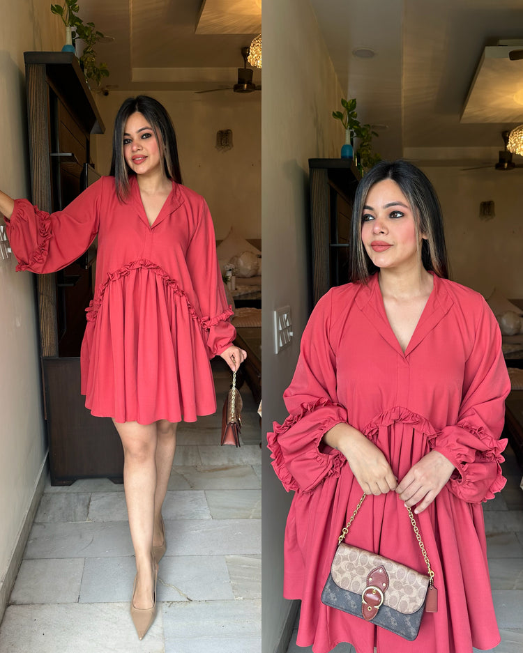 Brick red easy breezy frill dress
