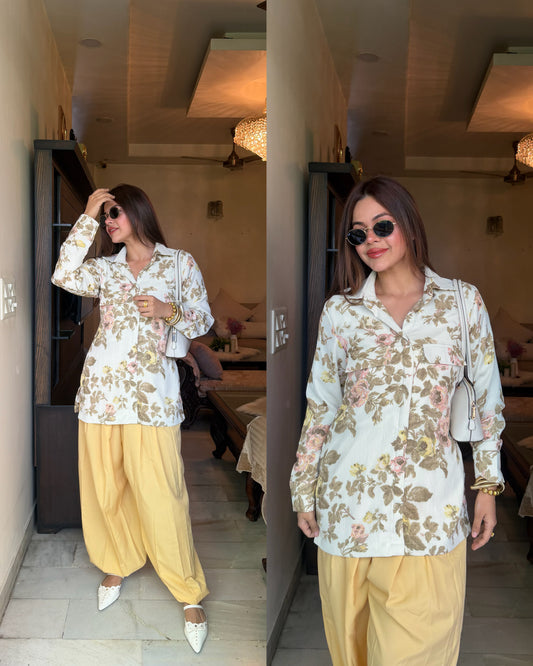 Butter yellow white balloon pants set