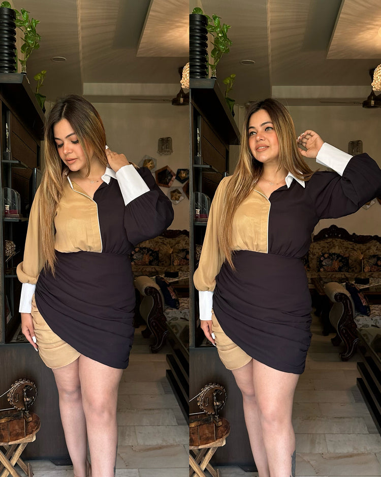 Tri colour drape dress