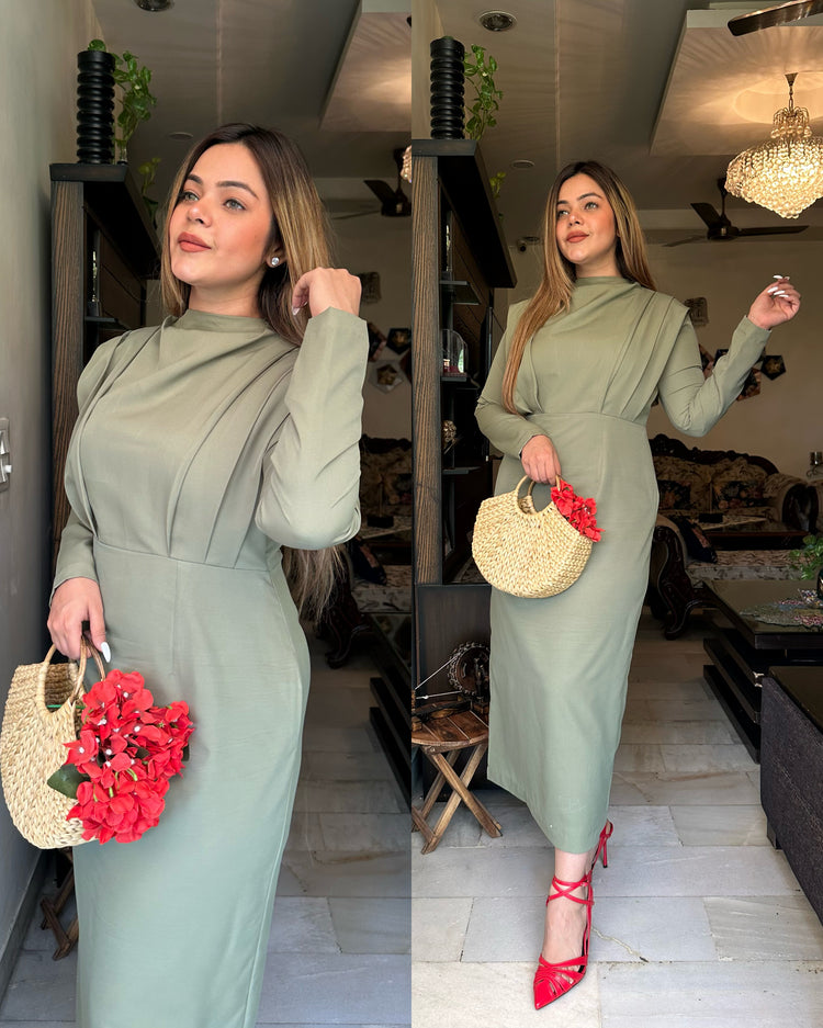 Green drape dress