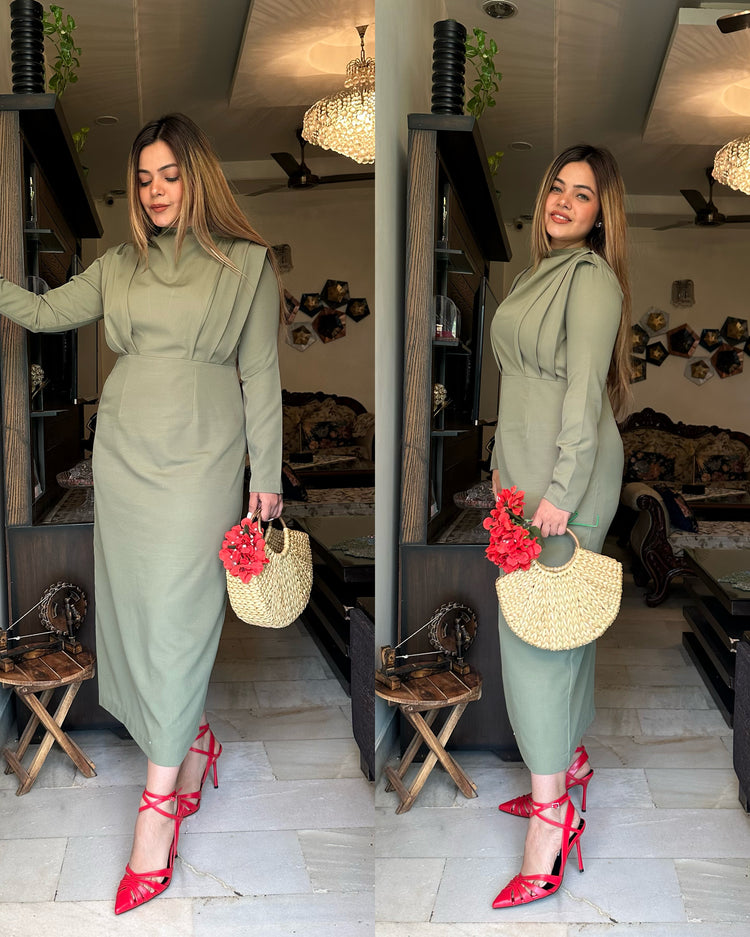 Green drape dress