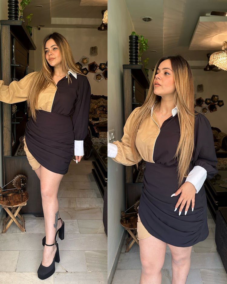 Tri colour drape dress