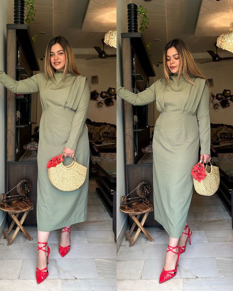 Green drape dress