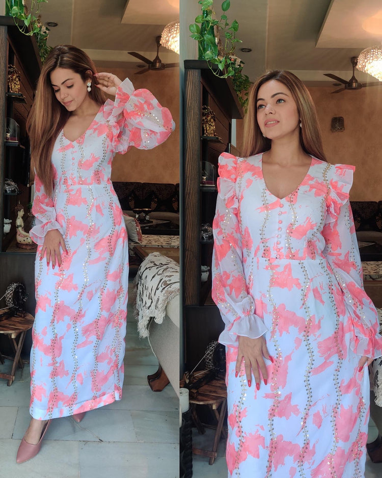 Embroidered georgette splash maxi