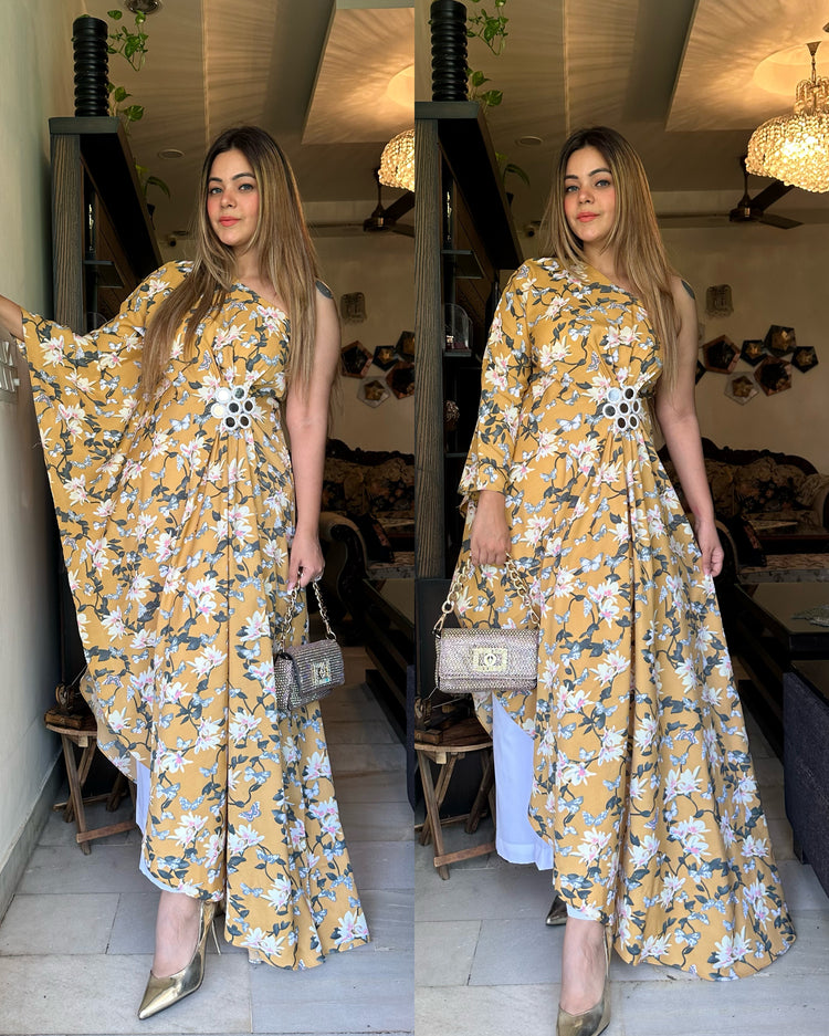Printed asymmetrical kaftan set