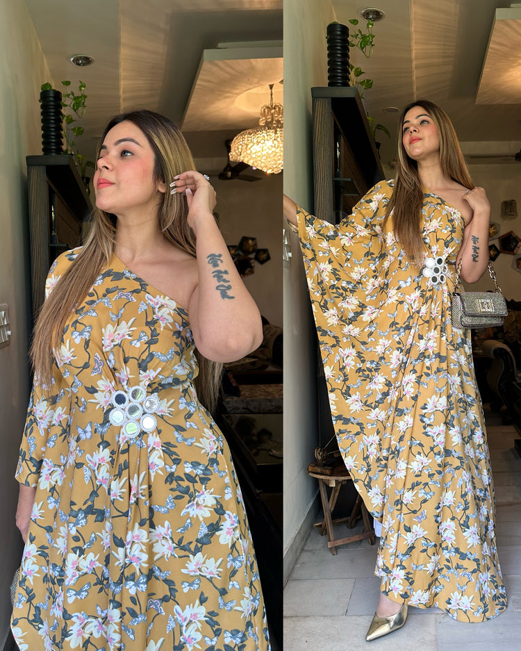 Printed asymmetrical kaftan set