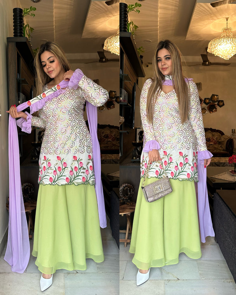 Purple green chocker suit