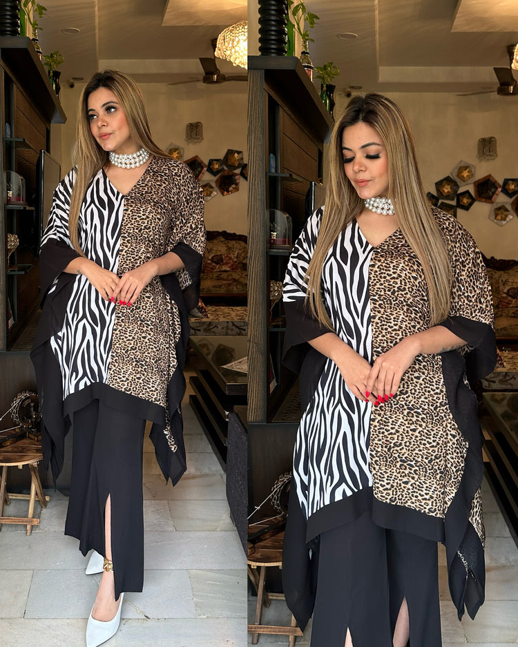 Dual animal print kaftan set