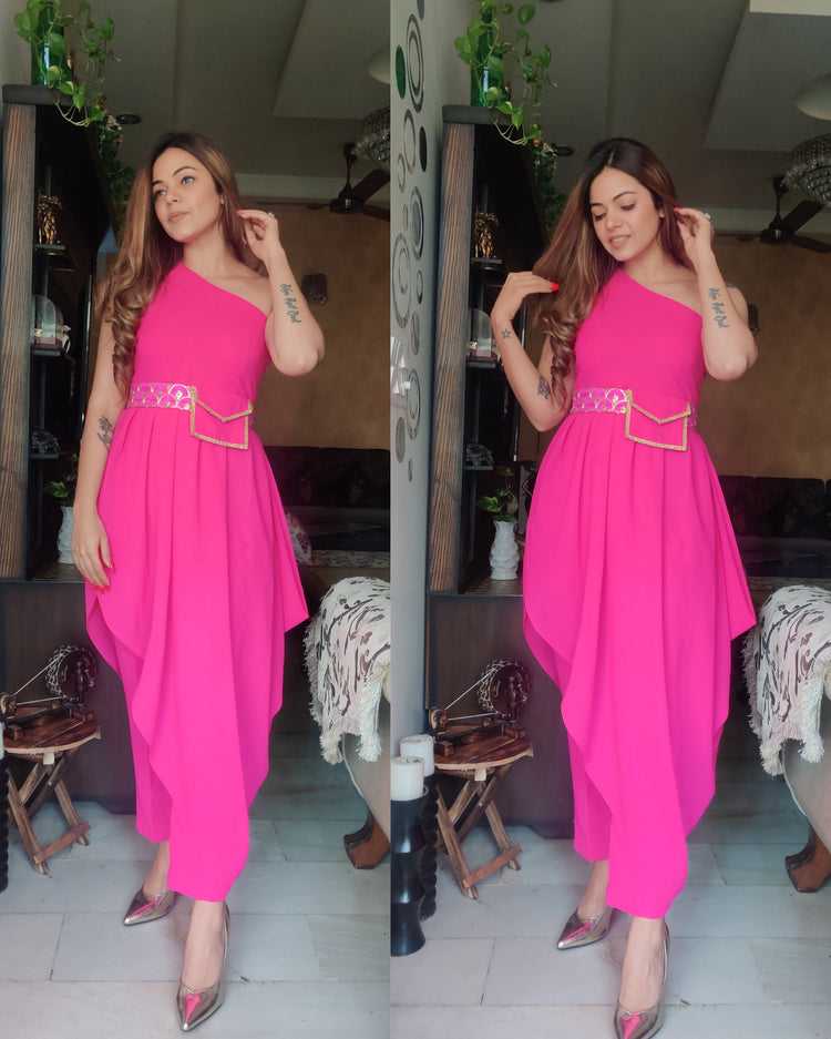 Drape top set hot pink