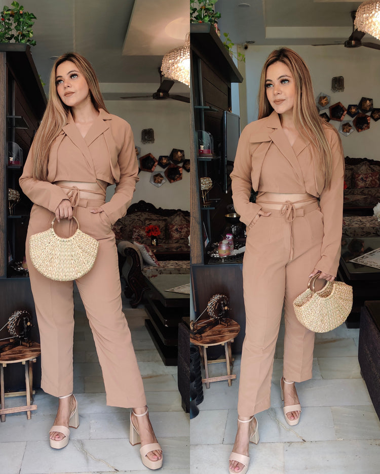 Nude blazer top with pants