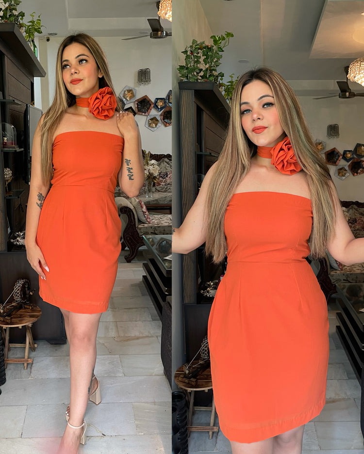 Orange tube flower dress