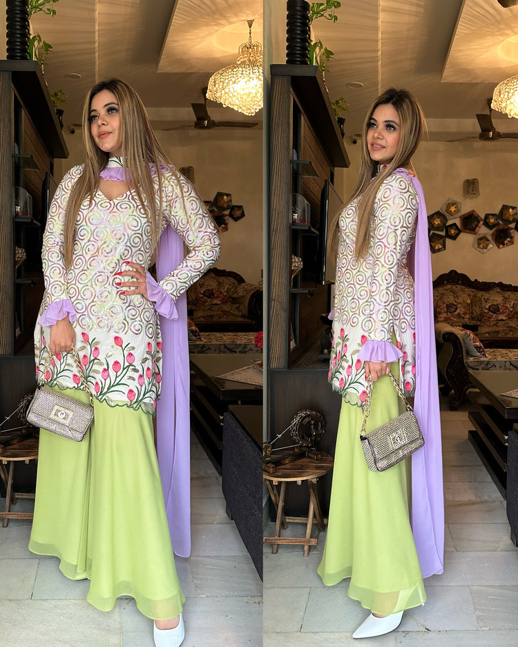 Purple green chocker suit