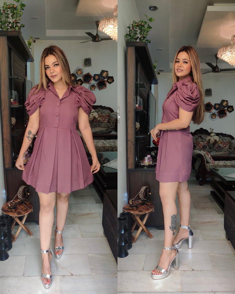 Purple pleat drape dress