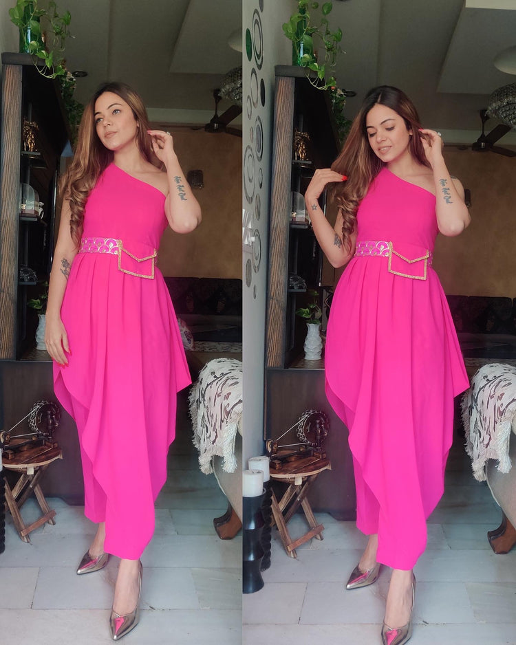 Drape top set hot pink