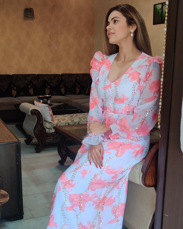 Embroidered georgette splash maxi
