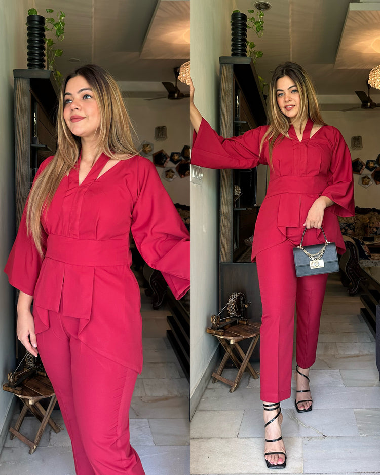 Reddish maroon solid co ord