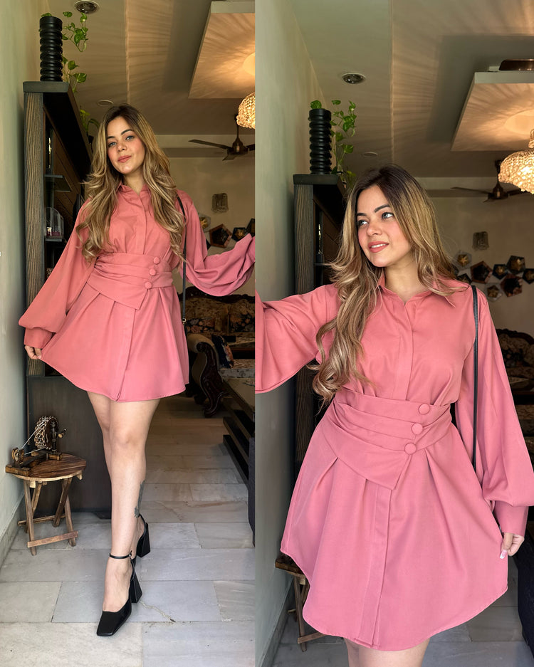 Salmon shirt dress with belt
