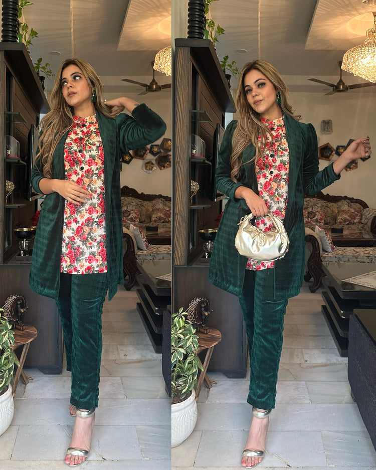 Green velvet co ord set