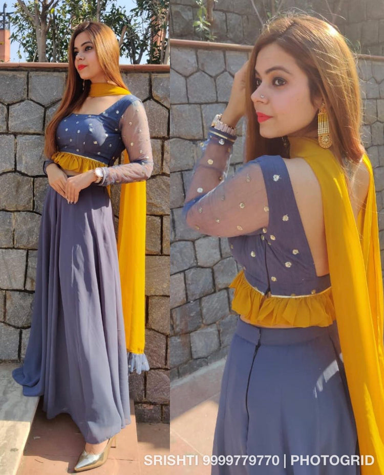 Grey mustard gharara suit