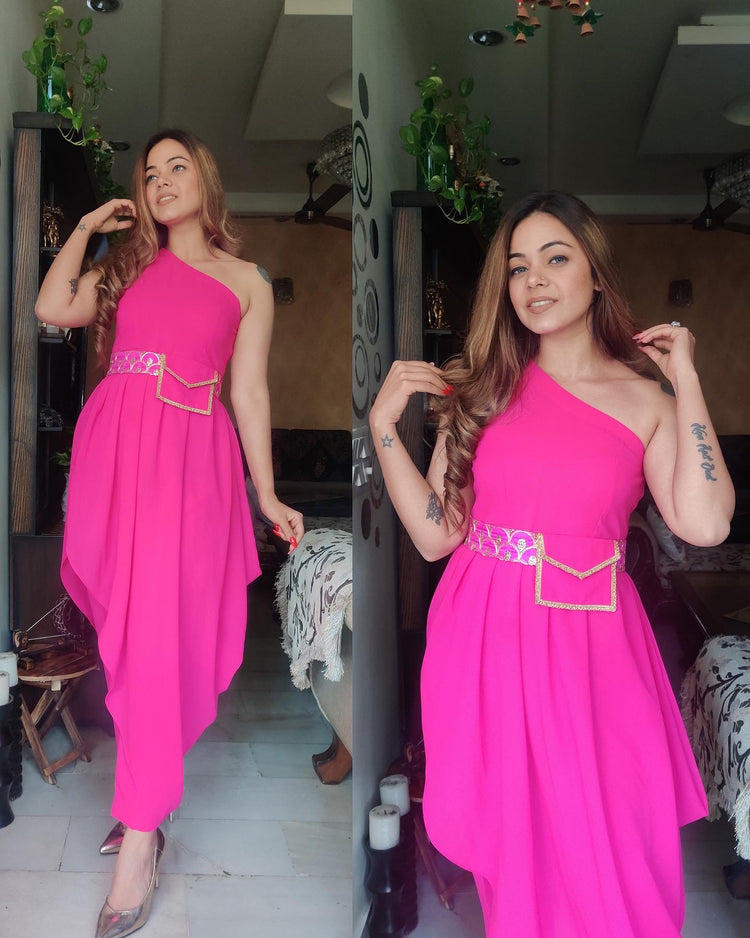 Drape top set hot pink