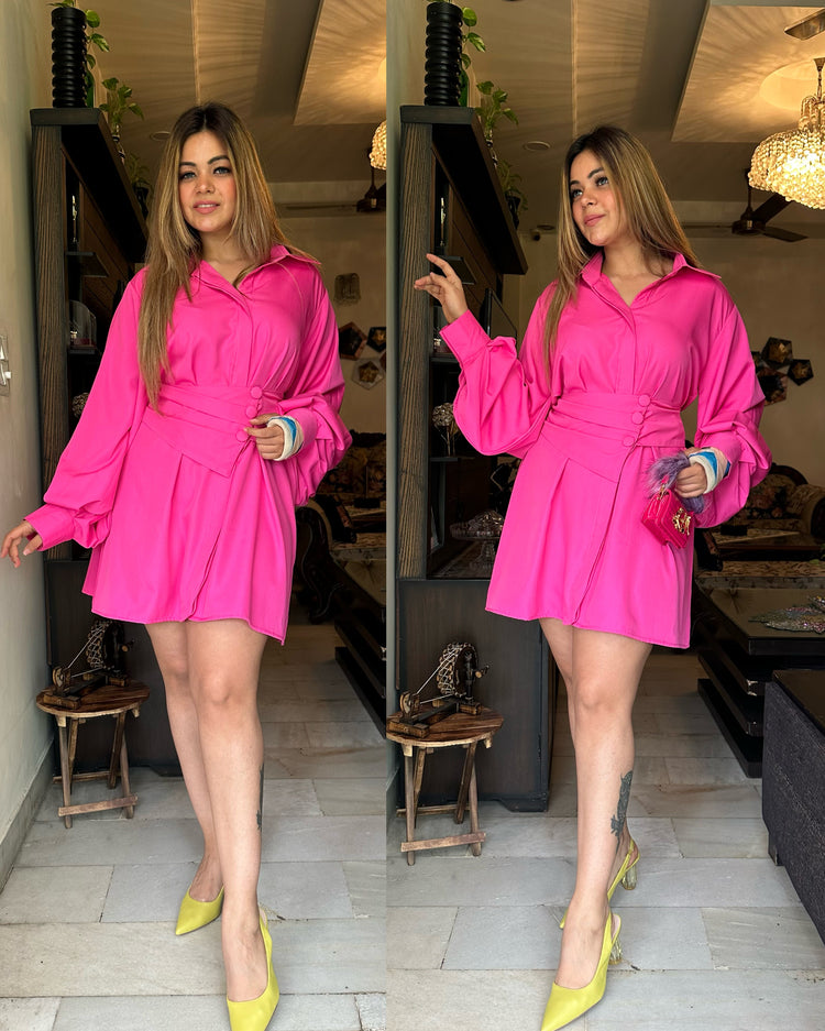 Hot pink shirt dress