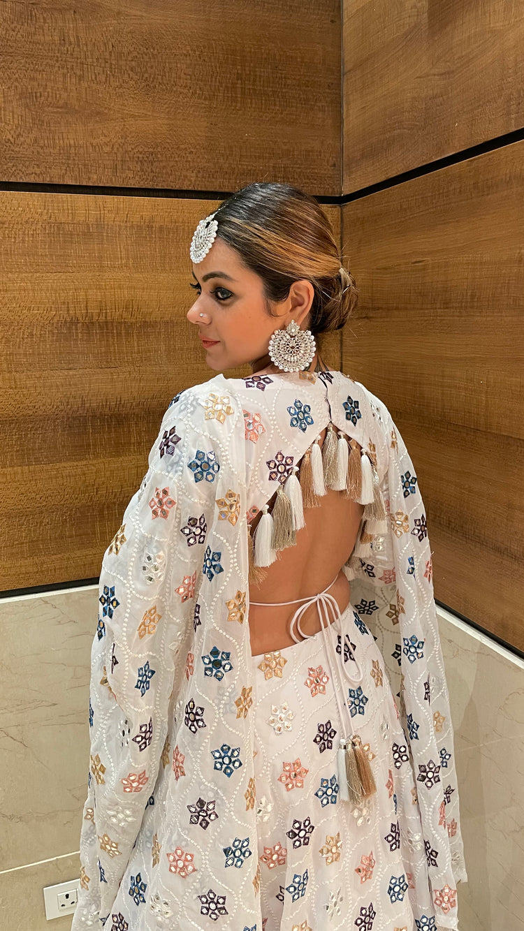 Georgette mirror work lehenga