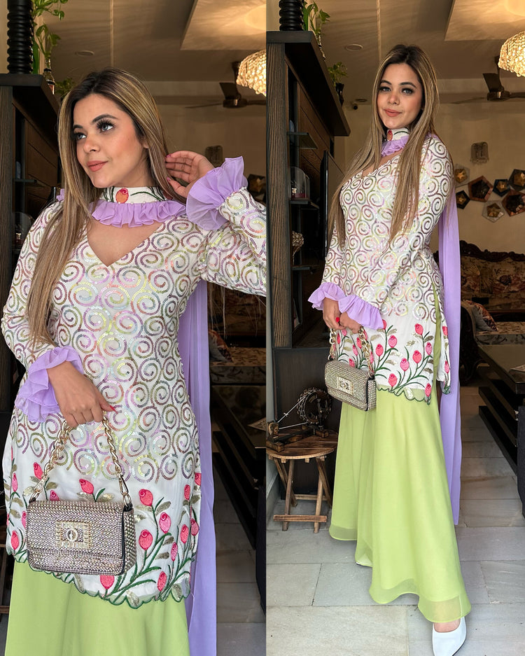 Purple green chocker suit