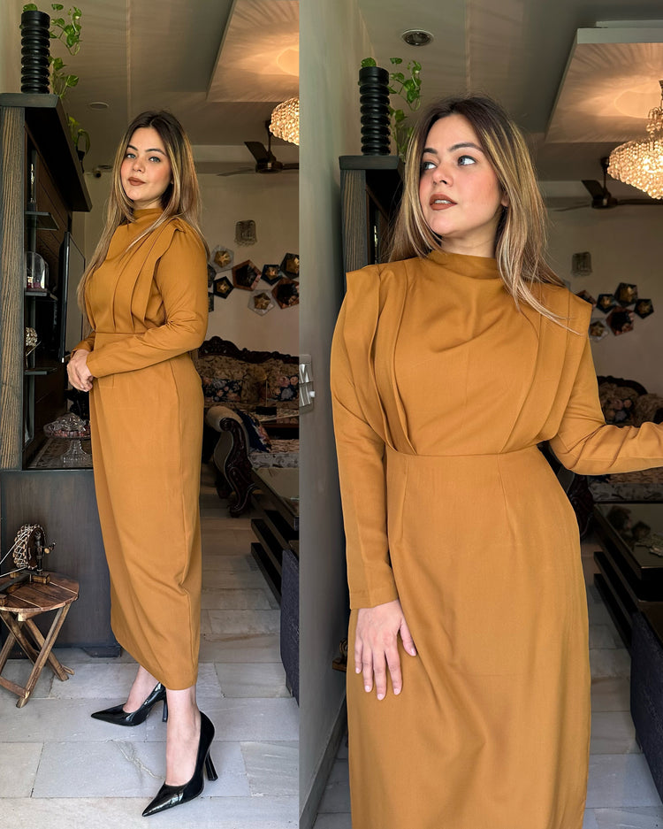 Mustard drape dress