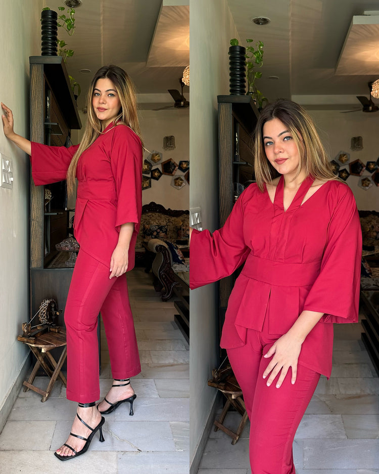 Reddish maroon solid co ord