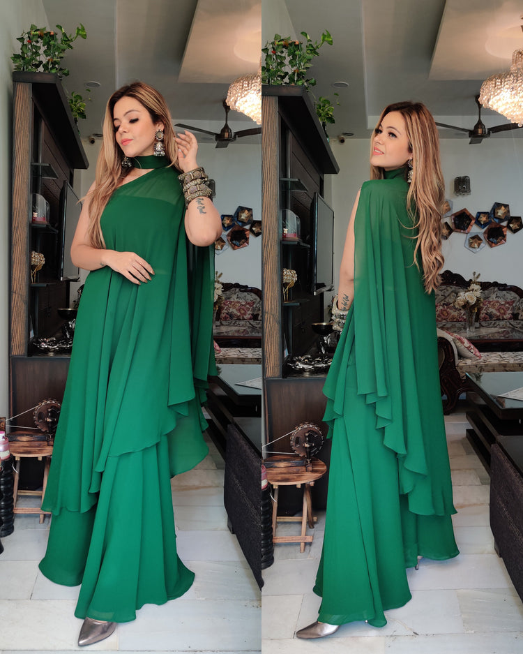Bottle green asymmetrical set