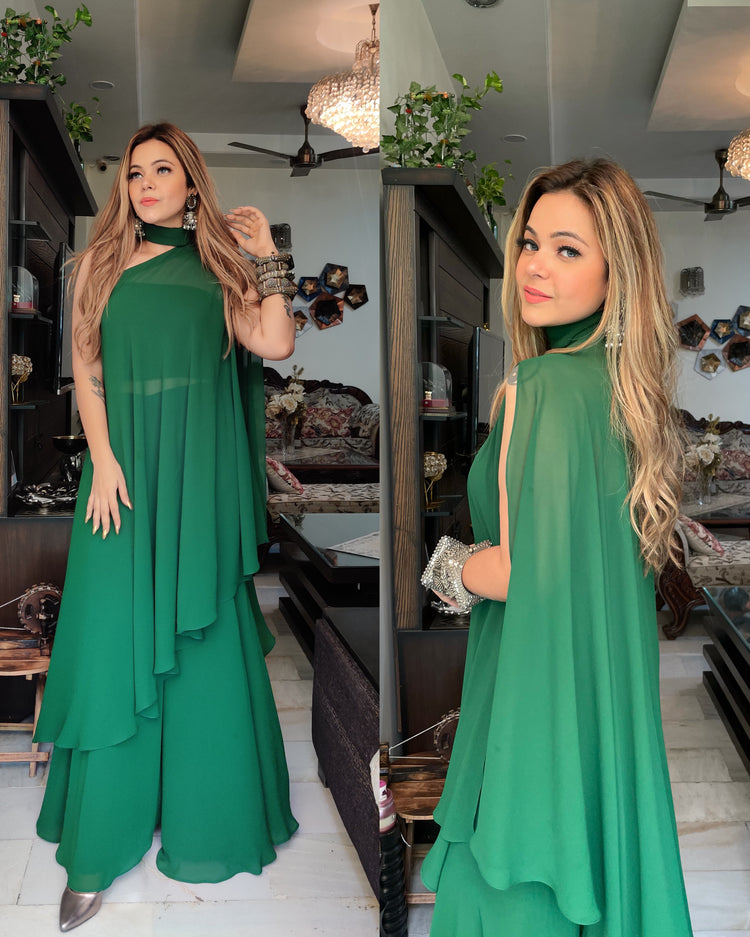 Bottle green asymmetrical set