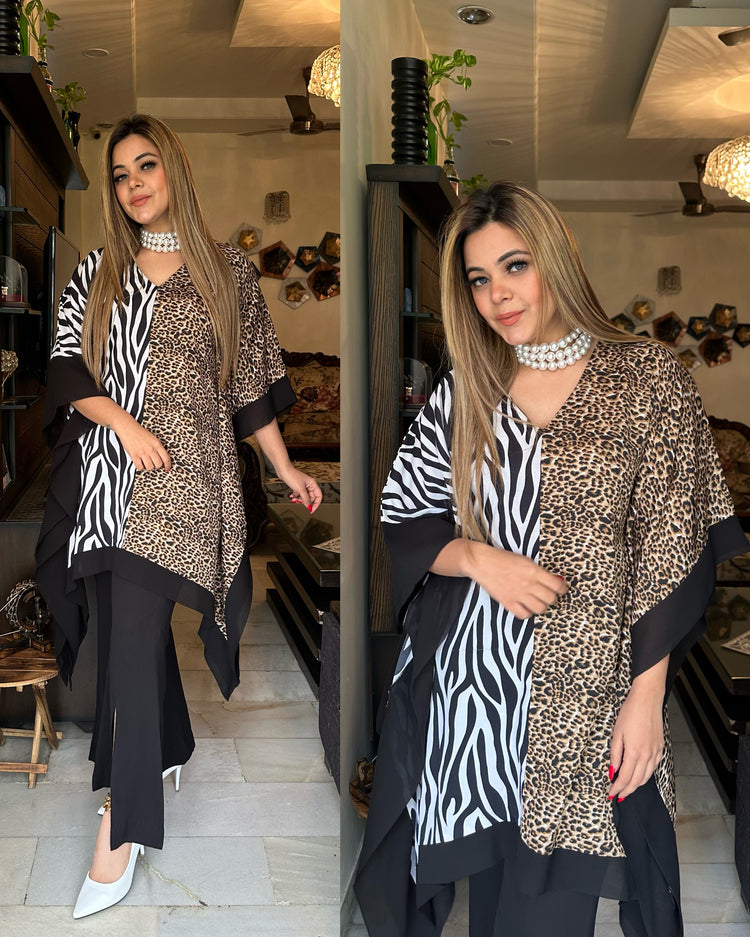 Dual animal print kaftan set