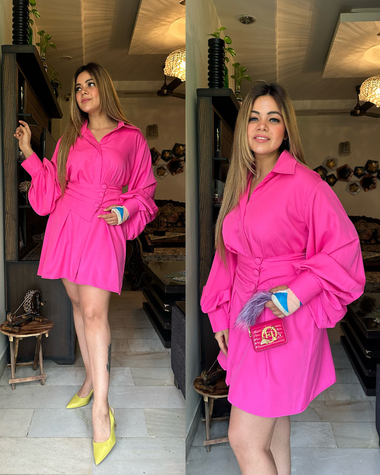 Hot pink shirt dress