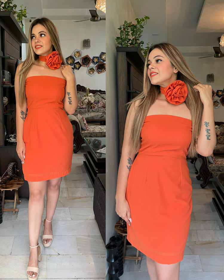 Orange tube flower dress