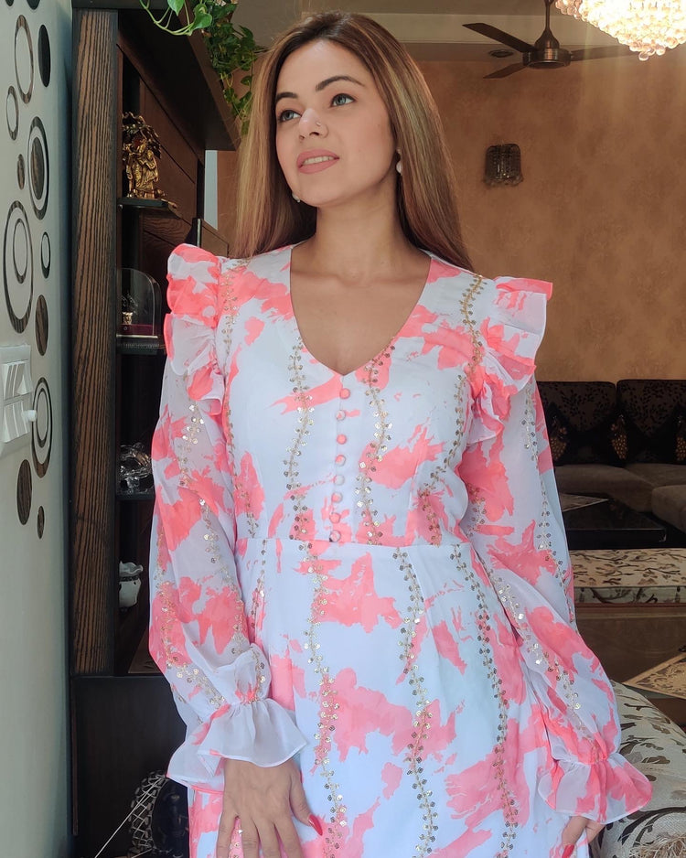 Embroidered georgette splash maxi