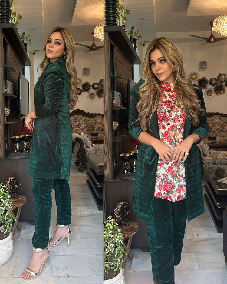 Green velvet co ord set