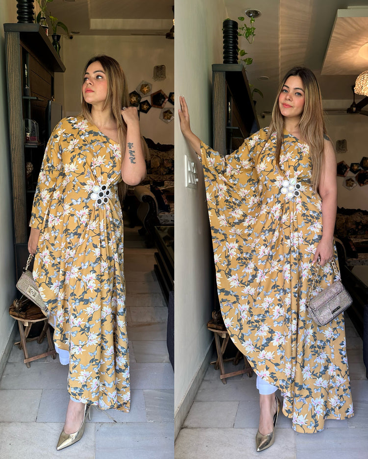 Printed asymmetrical kaftan set