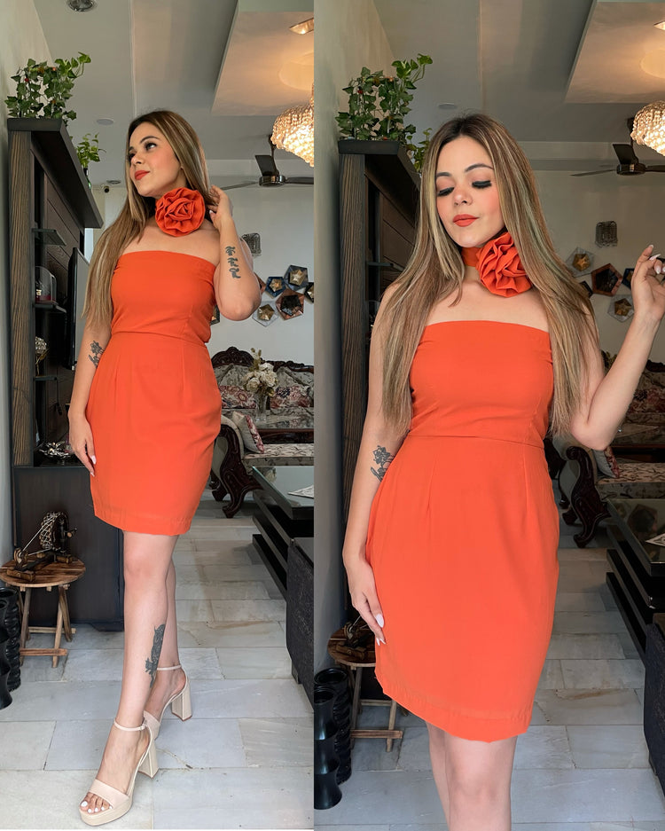 Orange tube flower dress
