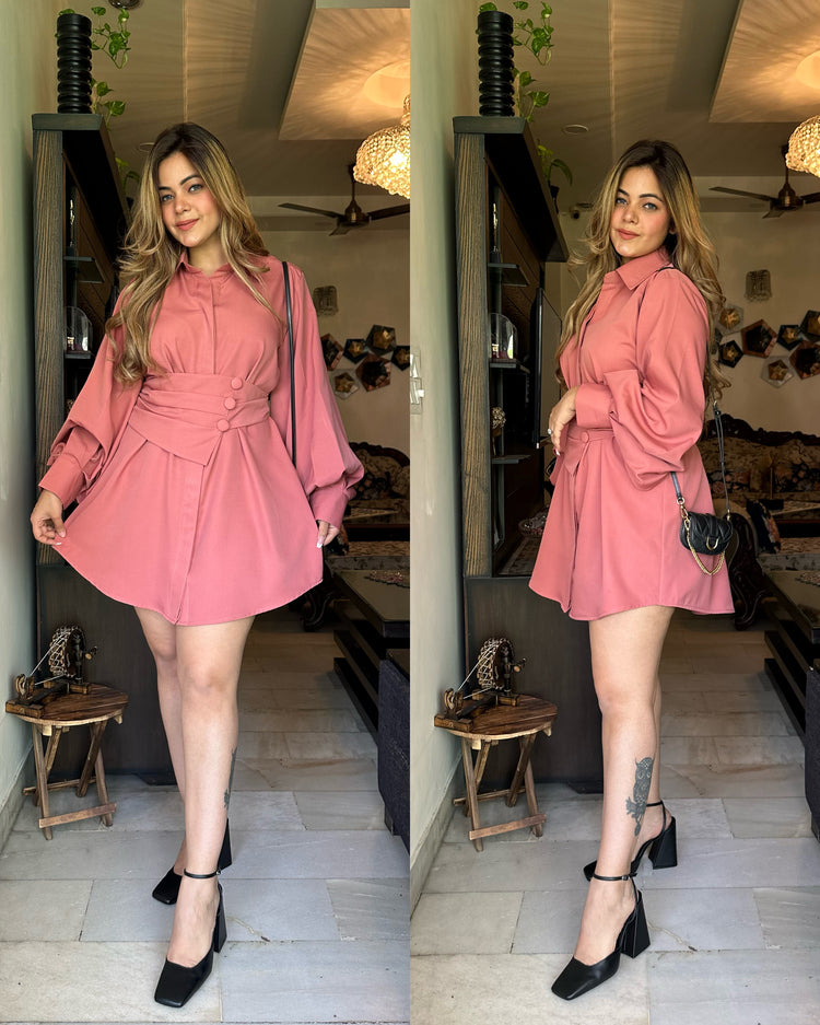 Salmon shirt dress with belt