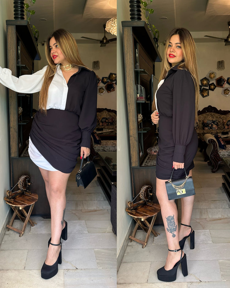Black n white drape dress