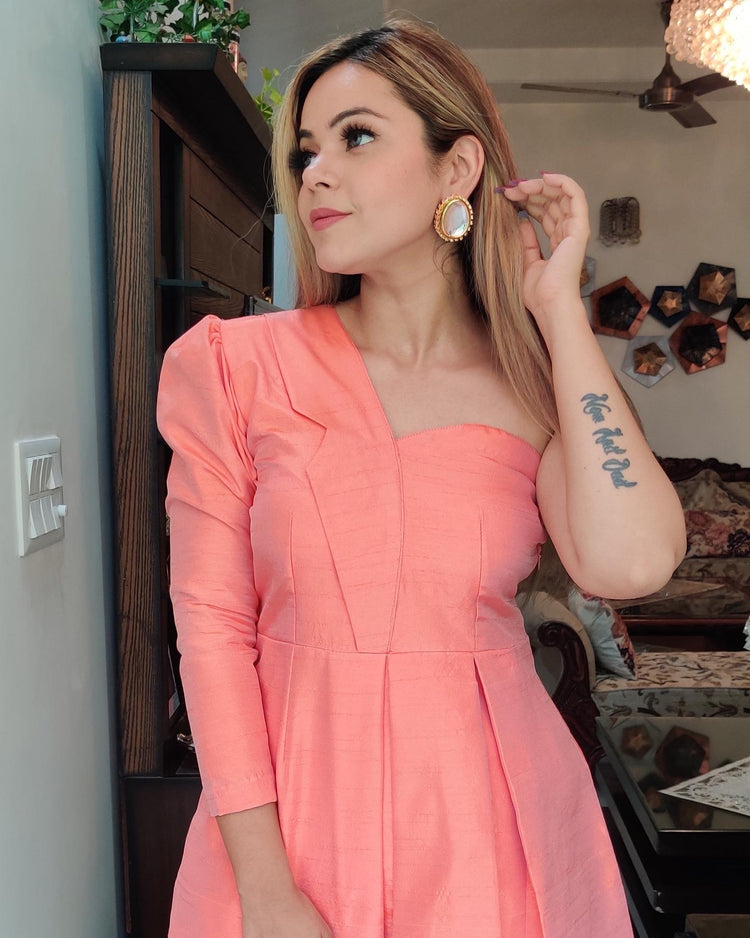 Peach silk one shoulder set